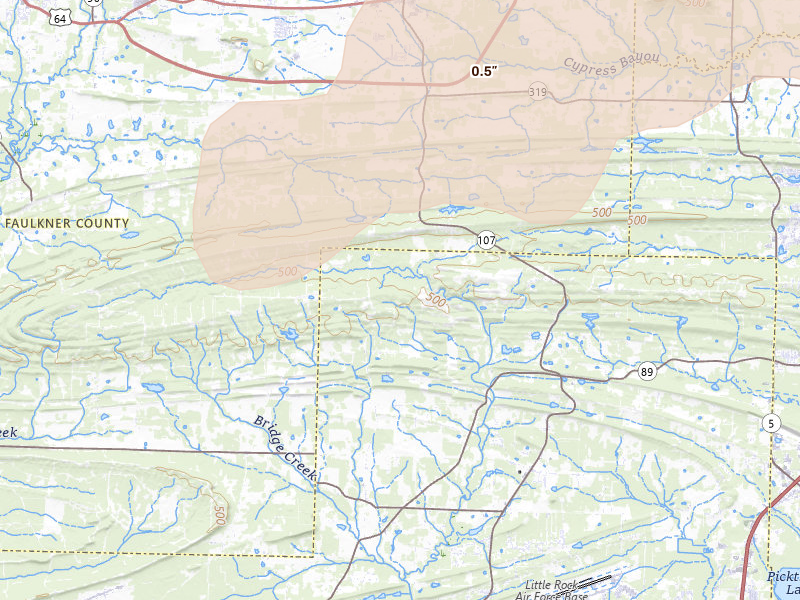 Radar-estimated hail-size map of the storm over Jacksonville, AR on Apr 28, 2026