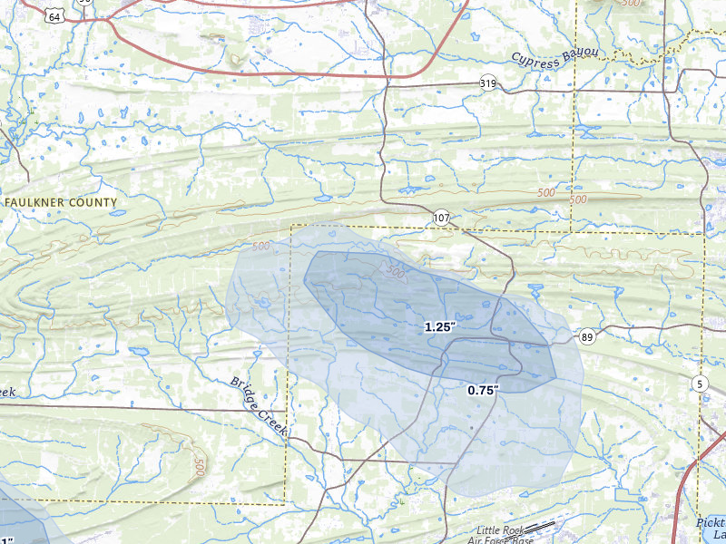 NEXRAD radar-signature map of the hail storm over Jacksonville, AR on Jun 1, 2026