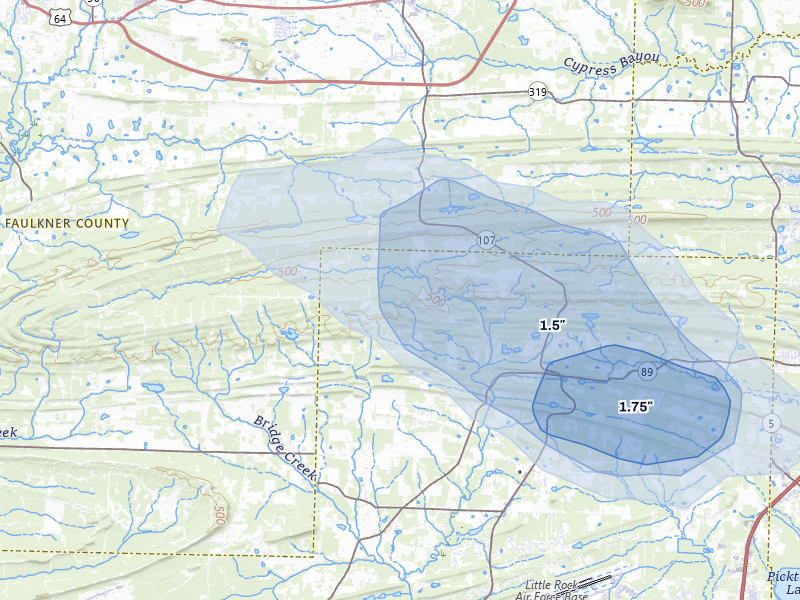 NEXRAD radar-signature map of the hail over Jacksonville, AR