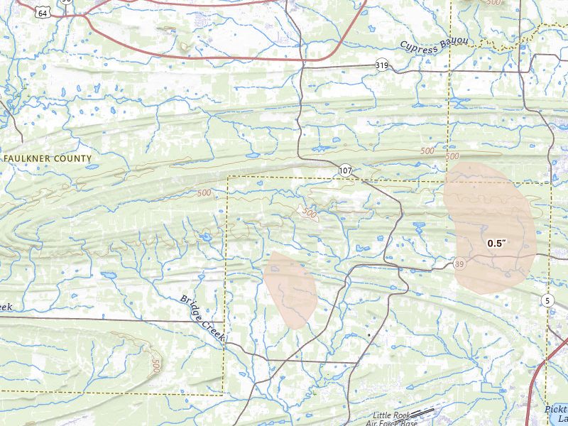 Radar-estimated hail-size map of the storm over Jacksonville, AR on Jul 6, 2026