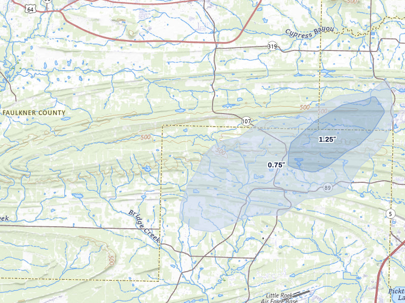 NEXRAD radar-signature map of the hail storm over Jacksonville, AR on Jul 6, 2026