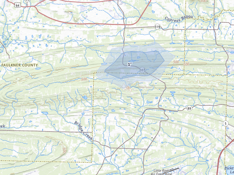 NEXRAD radar-signature map of the hail storm over Jacksonville, AR on Aug 6, 2026