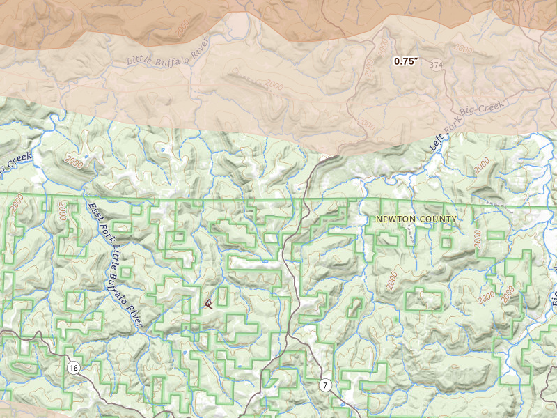 Radar-estimated hail-size map of the storm over Jasper, AR on Apr 28, 2026