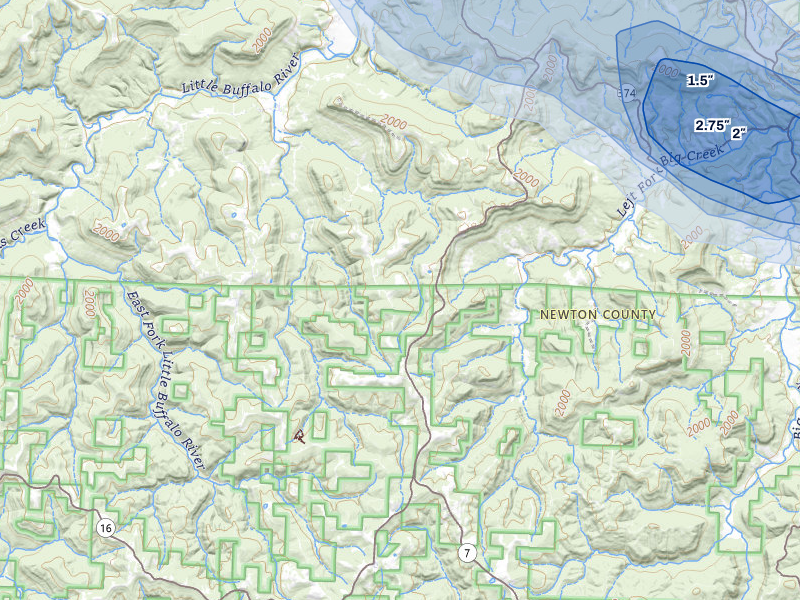 NEXRAD radar-signature map of the hail storm over Jasper, AR on May 30, 2026
