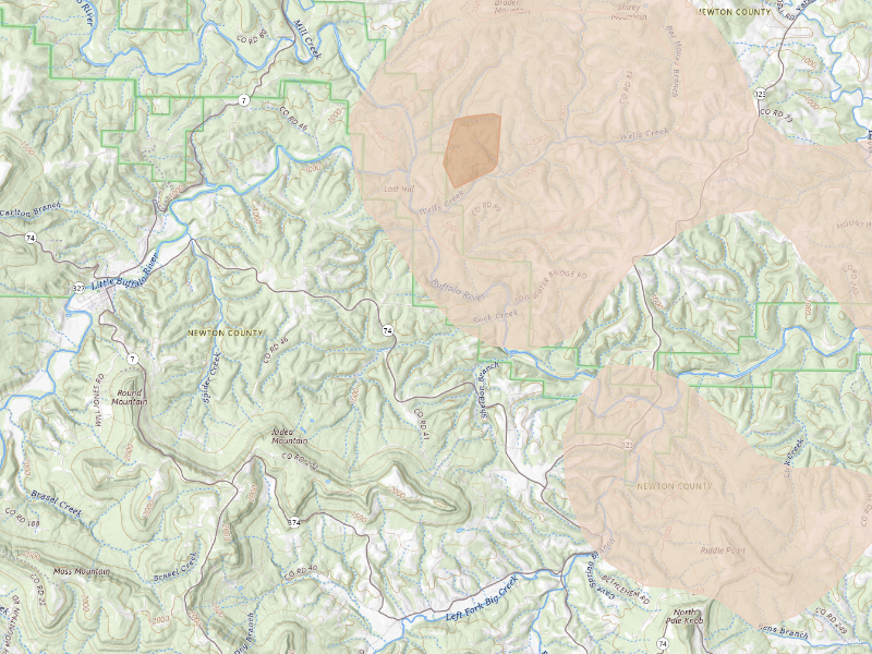 Radar-estimated hail-size map of the storm over Jasper, AR