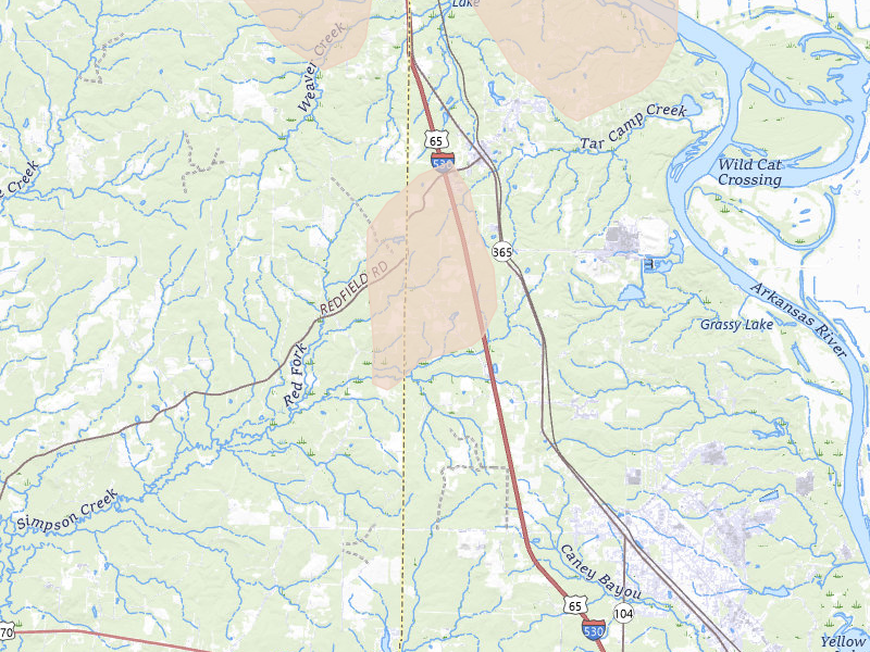 Radar-estimated hail-size map of the storm over Jefferson, AR on Mar 15, 2026