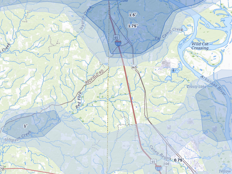 NEXRAD radar-signature map of the hail over Jefferson, AR