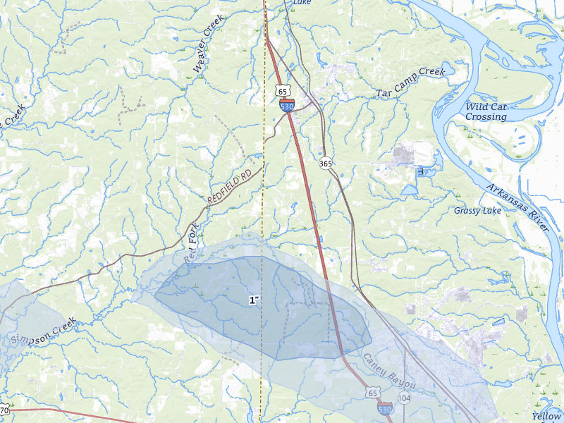 NEXRAD radar-signature map of the hail storm over Jefferson, AR on May 5, 2026