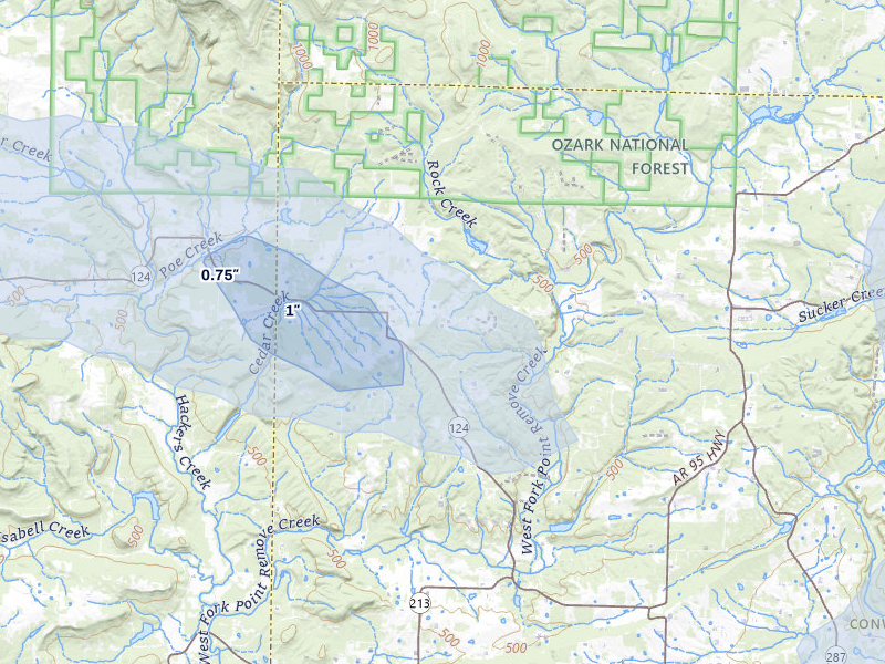 NEXRAD radar-signature map of the hail storm over Jerusalem, AR on Aug 17, 2026
