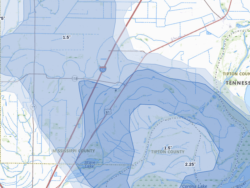 NEXRAD radar-signature map of the hail storm over Joiner, AR on Apr 27, 2026