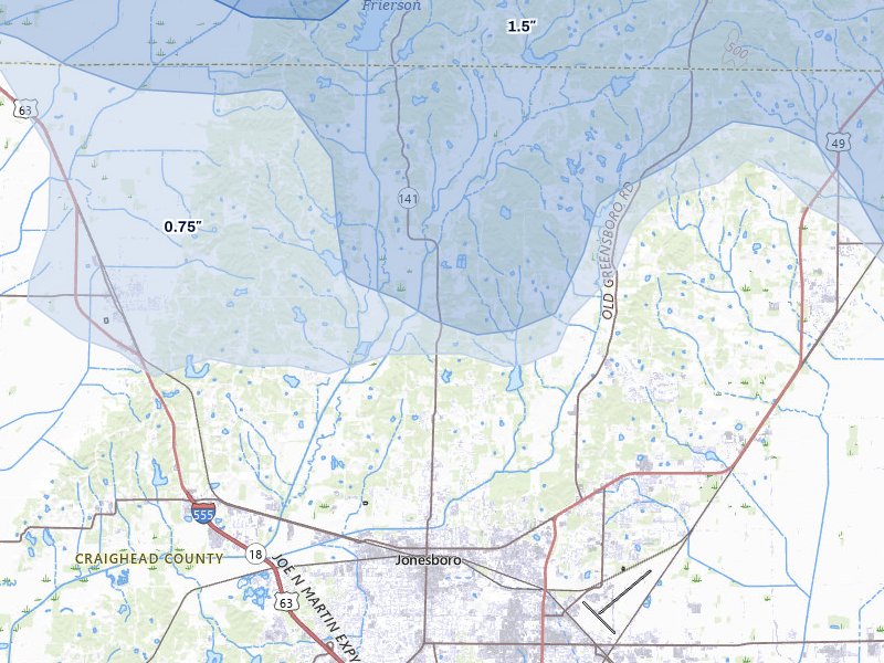 NEXRAD radar-signature map of the hail over Jonesboro, AR