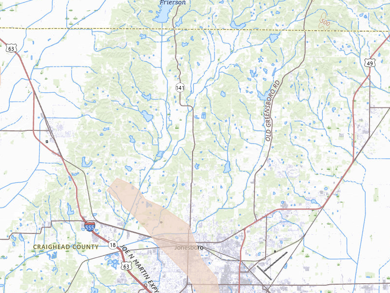 Radar-estimated hail-size map of the storm over Jonesboro, AR on Jun 1, 2026