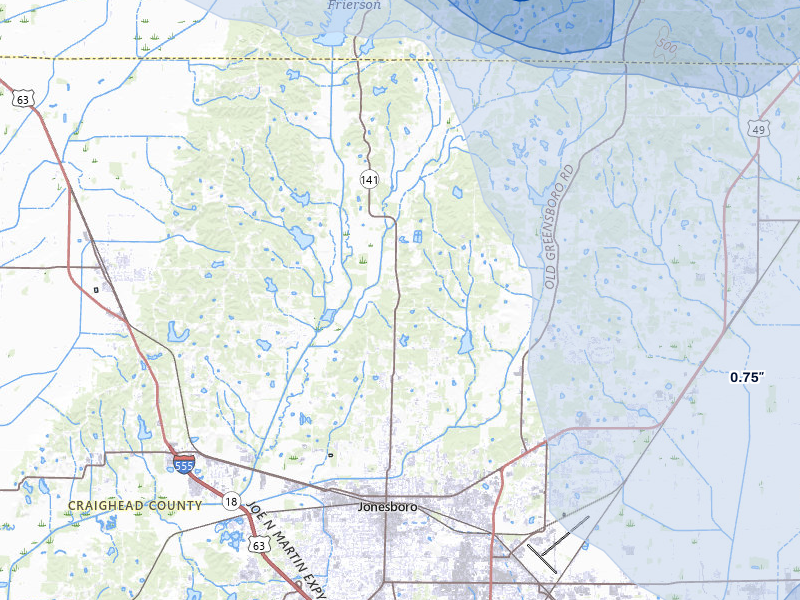 NEXRAD radar-signature map of the hail over Jonesboro, AR