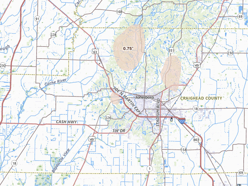 Radar-estimated hail-size map of the storm over Jonesboro, AR