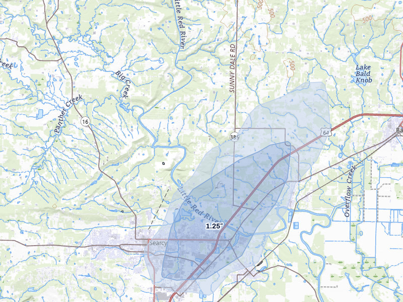 NEXRAD radar-signature map of the hail over Judsonia, AR