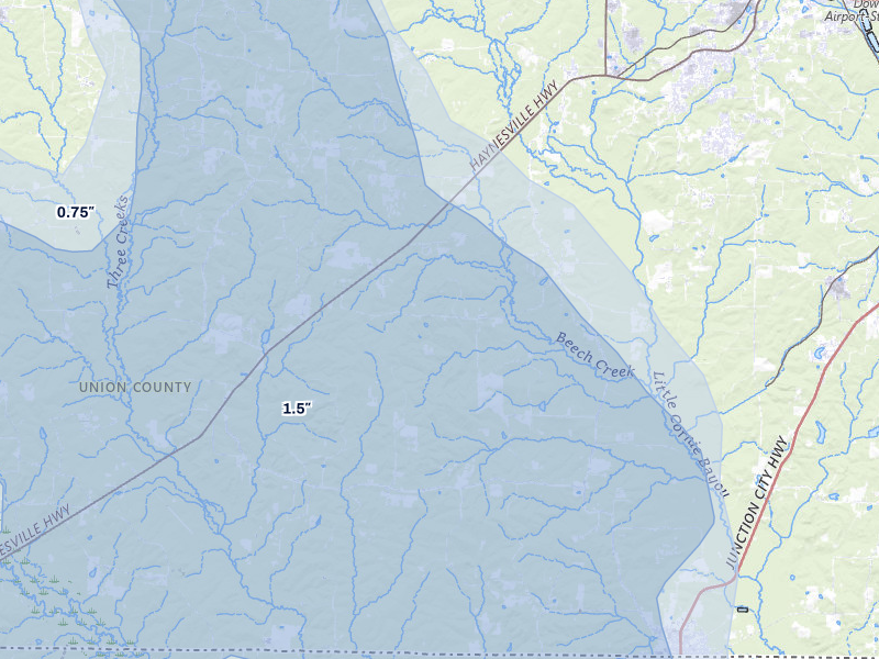 NEXRAD radar-signature map of the hail over Junction City, AR