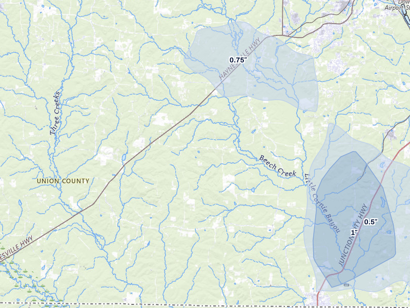 NEXRAD radar-signature map of the hail over Junction City, AR