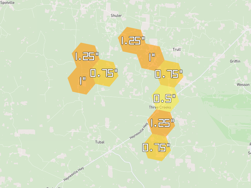 Hail map of Junction City, AR on Jul 4, 2026, hail up to 1.25"