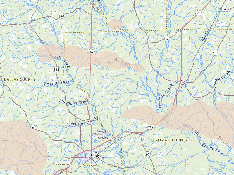 Radar-estimated hail-size map of the storm over Kingsland, AR on Apr 28, 2026