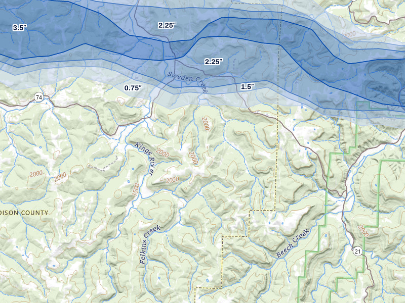 NEXRAD radar-signature map of the hail storm over Kingston, AR on Apr 28, 2026