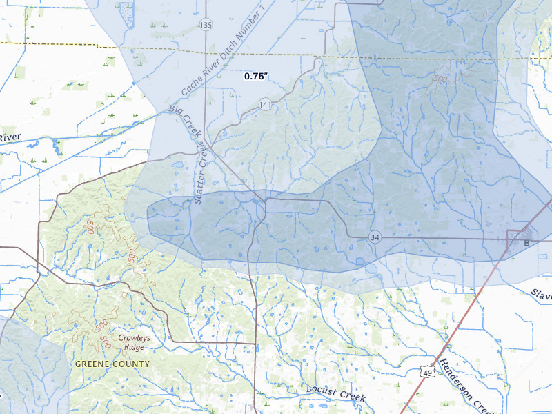 NEXRAD radar-signature map of the hail over Lafe, AR