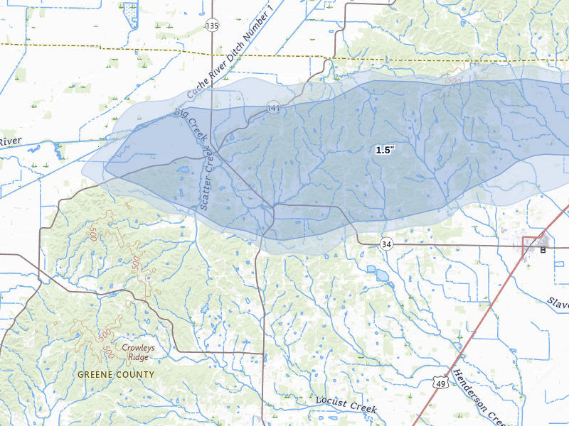NEXRAD radar-signature map of the hail storm over Lafe, AR on Aug 19, 2026