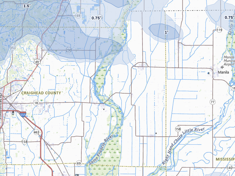 NEXRAD radar-signature map of the hail over Lake City, AR