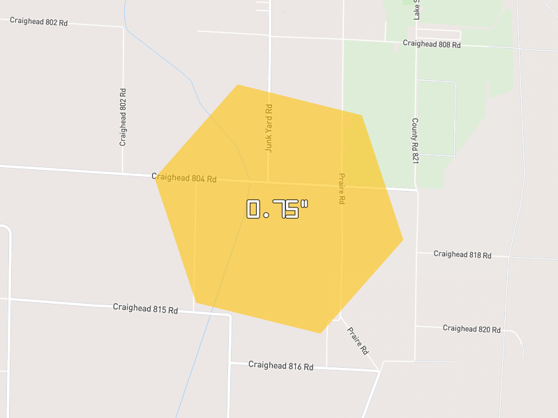 Hail map of Lake City, AR on Jul 7, 2026, hail up to 0.75"