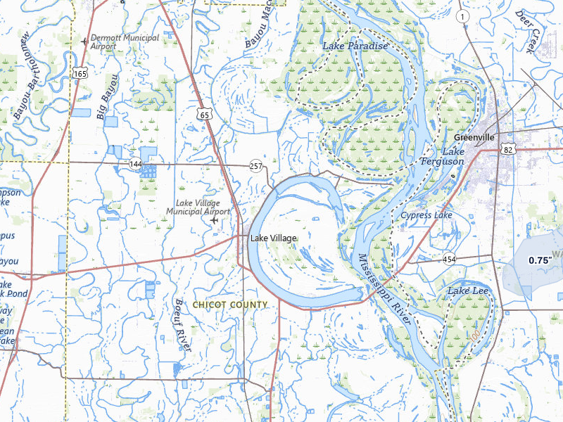 NEXRAD radar-signature map of the hail storm over Lake Village, AR on Apr 28, 2026