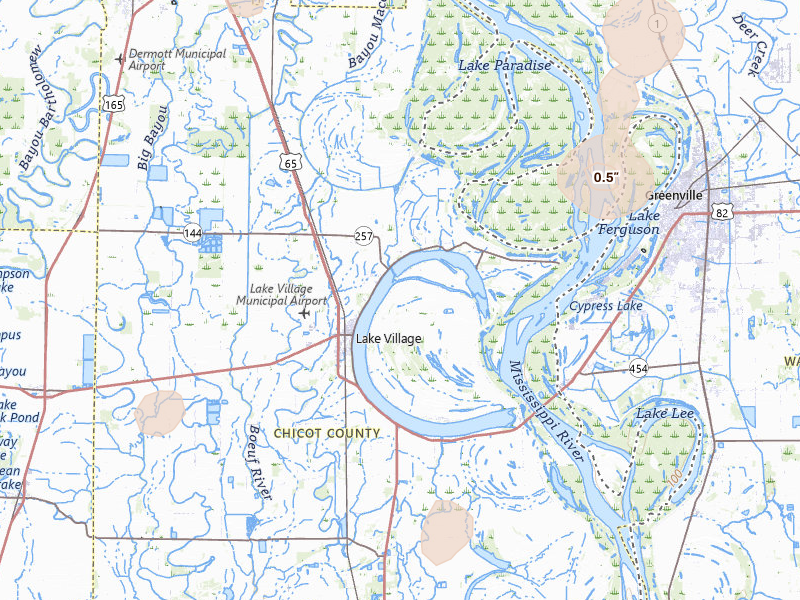 Radar-estimated hail-size map of the storm over Lake Village, AR on Jun 1, 2026
