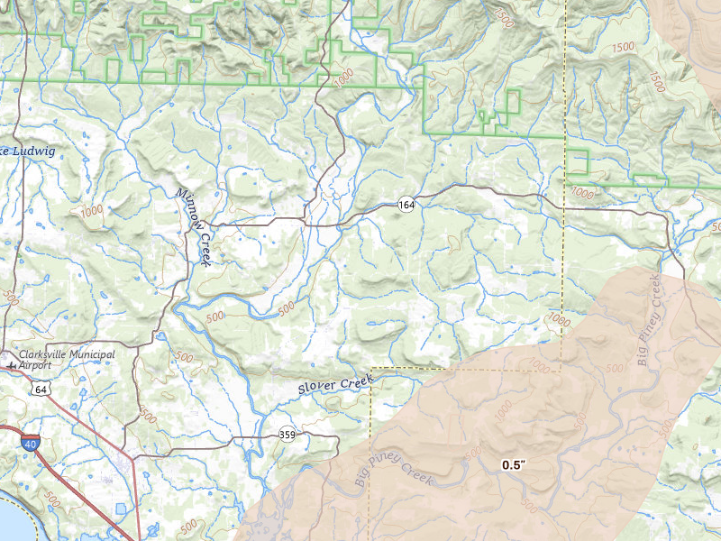 Radar-estimated hail-size map of the storm over Lamar, AR on Apr 28, 2026