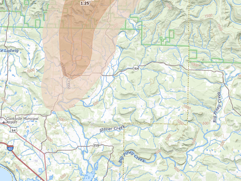 Radar-estimated hail-size map of the storm over Lamar, AR on May 30, 2026