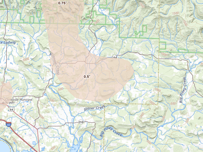 Radar-estimated hail-size map of the storm over Lamar, AR on Aug 17, 2026
