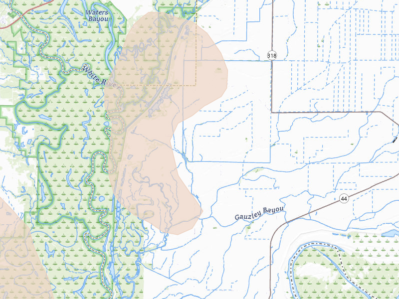 Radar-estimated hail-size map of the storm over Lambrook, AR on Jun 1, 2026