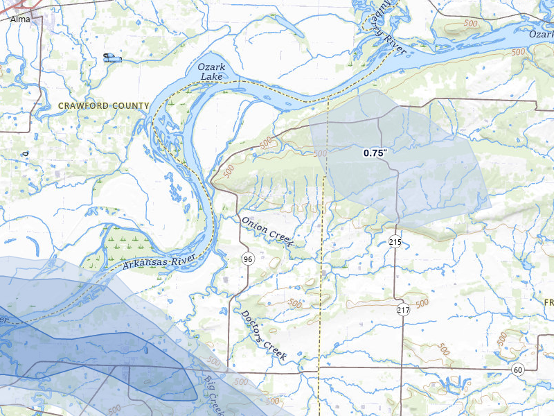 NEXRAD radar-signature map of the hail storm over Lavaca, AR on May 8, 2026