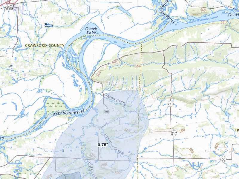 NEXRAD radar-signature map of the hail storm over Lavaca, AR on Jul 6, 2026