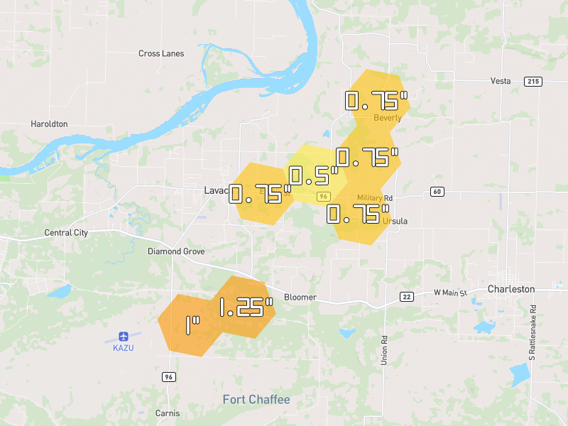 Hail map of Lavaca, AR on Jul 6, 2026, hail up to 1.25"
