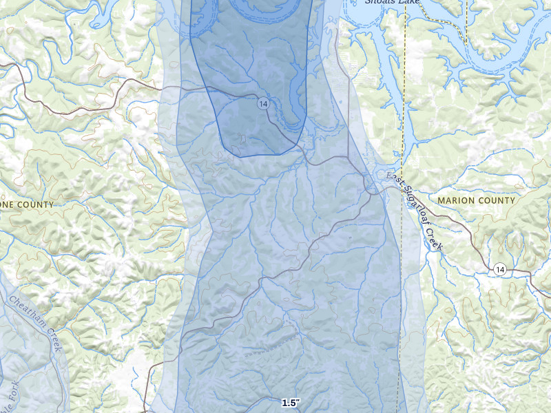 NEXRAD radar-signature map of the hail storm over Lead Hill, AR on Jun 1, 2026
