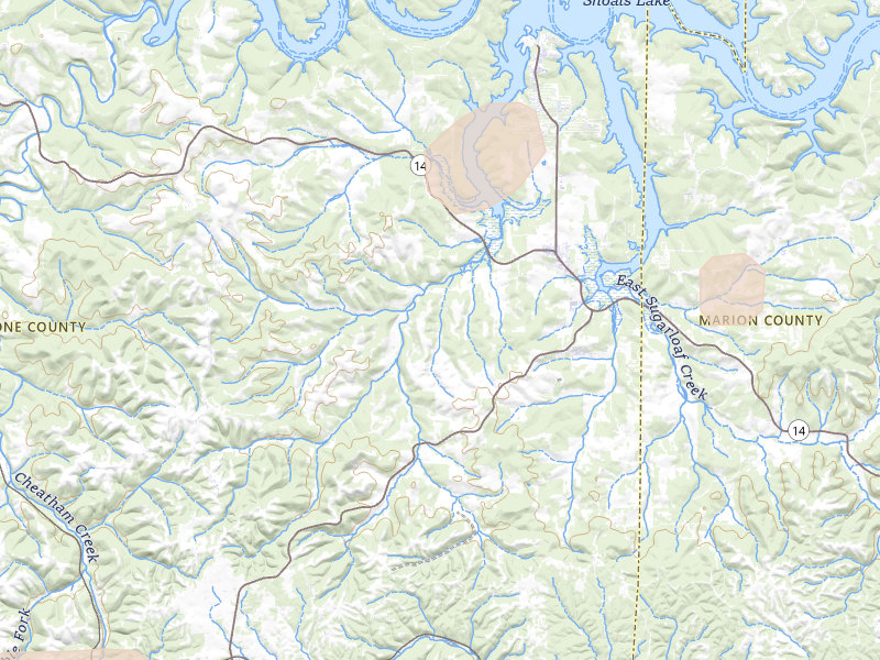 Radar-estimated hail-size map of the storm over Lead Hill, AR on Jun 25, 2026