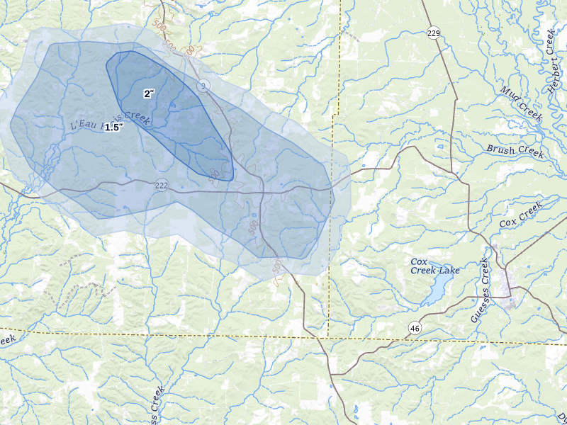 NEXRAD radar-signature map of the hail over Leola, AR