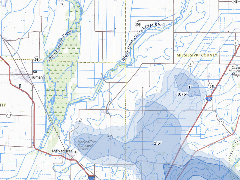 NEXRAD radar-signature map of the hail storm over Lepanto, AR on Apr 27, 2026