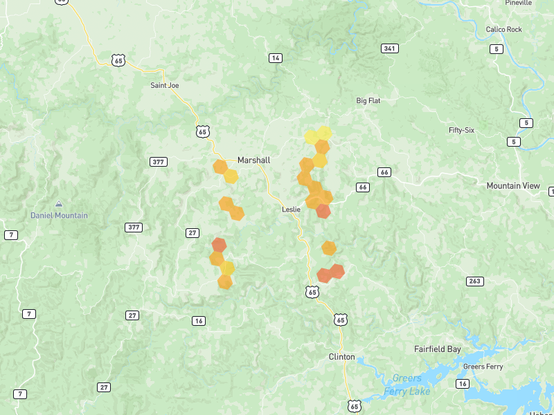 Hail map of Leslie, AR on Jun 1, 2026, hail up to 1.75"