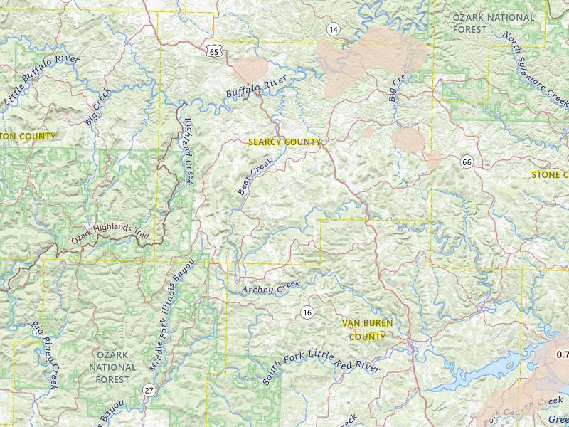 Radar-estimated hail-size map of the storm over Leslie, AR on Jul 11, 2026