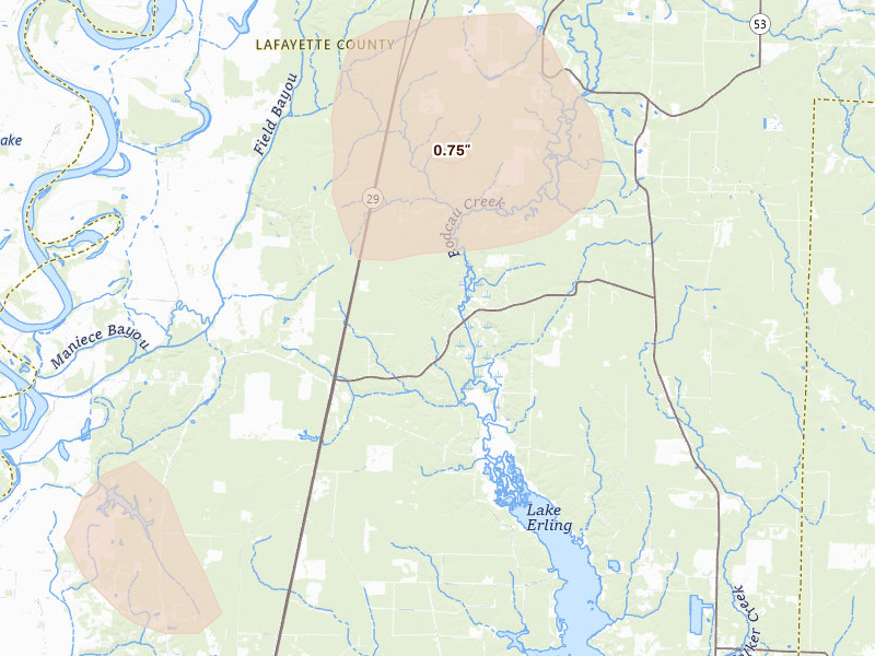 Radar-estimated hail-size map of the storm over Lewisville, AR on May 9, 2026