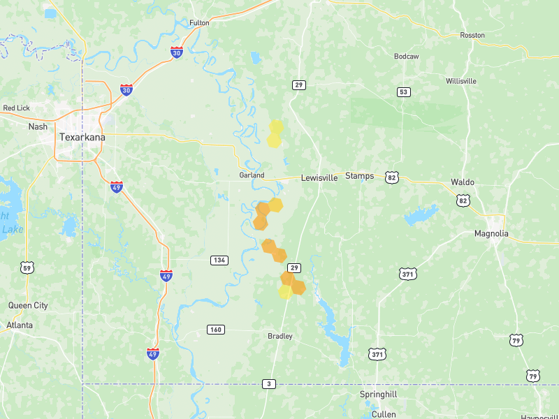 Hail map of Lewisville, AR on Jun 2, 2026, hail up to 1.25"