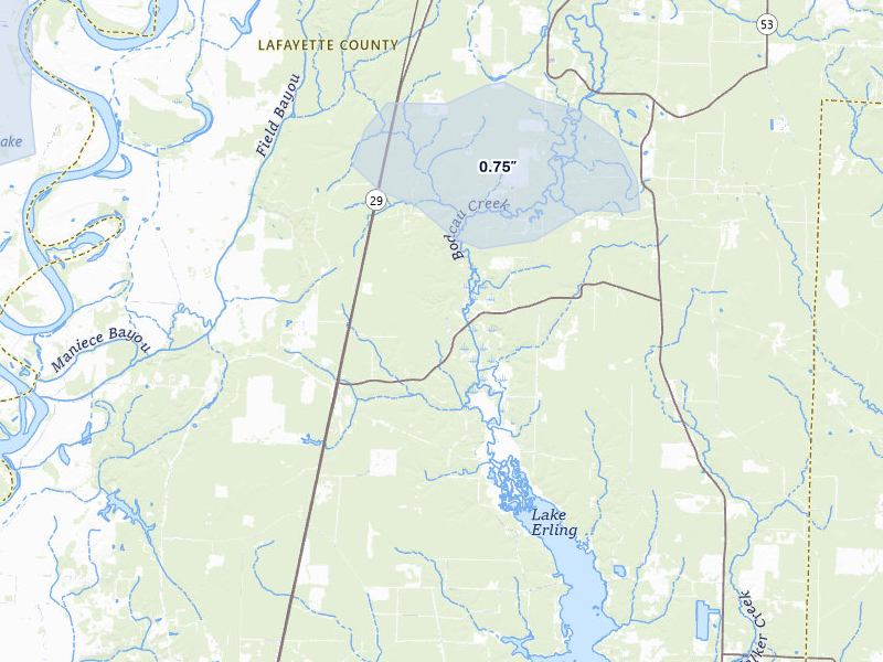 NEXRAD radar-signature map of the hail storm over Lewisville, AR on Jul 6, 2026