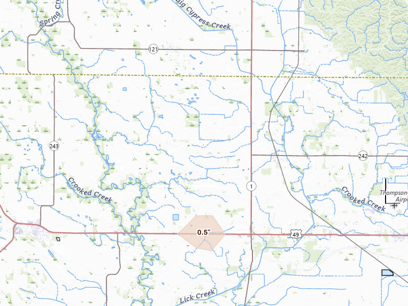 Radar-estimated hail-size map of the storm over Lexa, AR on Jun 12, 2026
