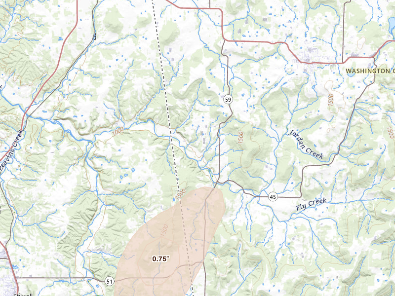 Radar-estimated hail-size map of the storm over Lincoln, AR on Mar 6, 2026