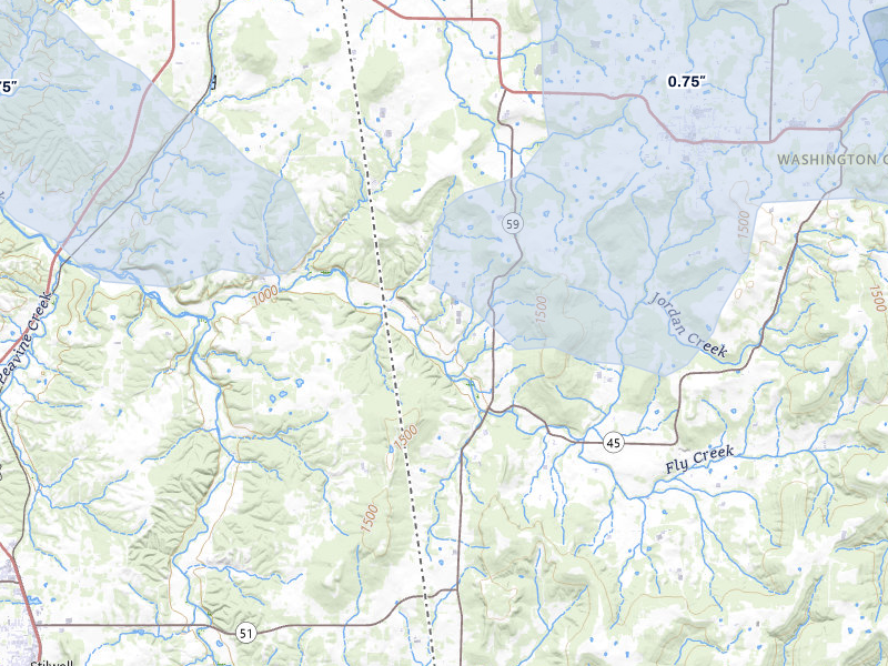 NEXRAD radar-signature map of the hail over Lincoln, AR
