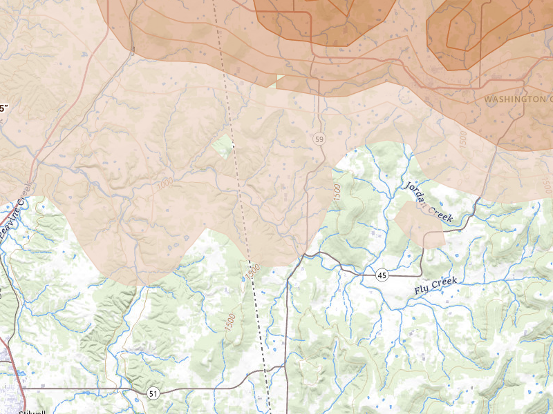 Radar-estimated hail-size map of the storm over Lincoln, AR on Apr 28, 2026
